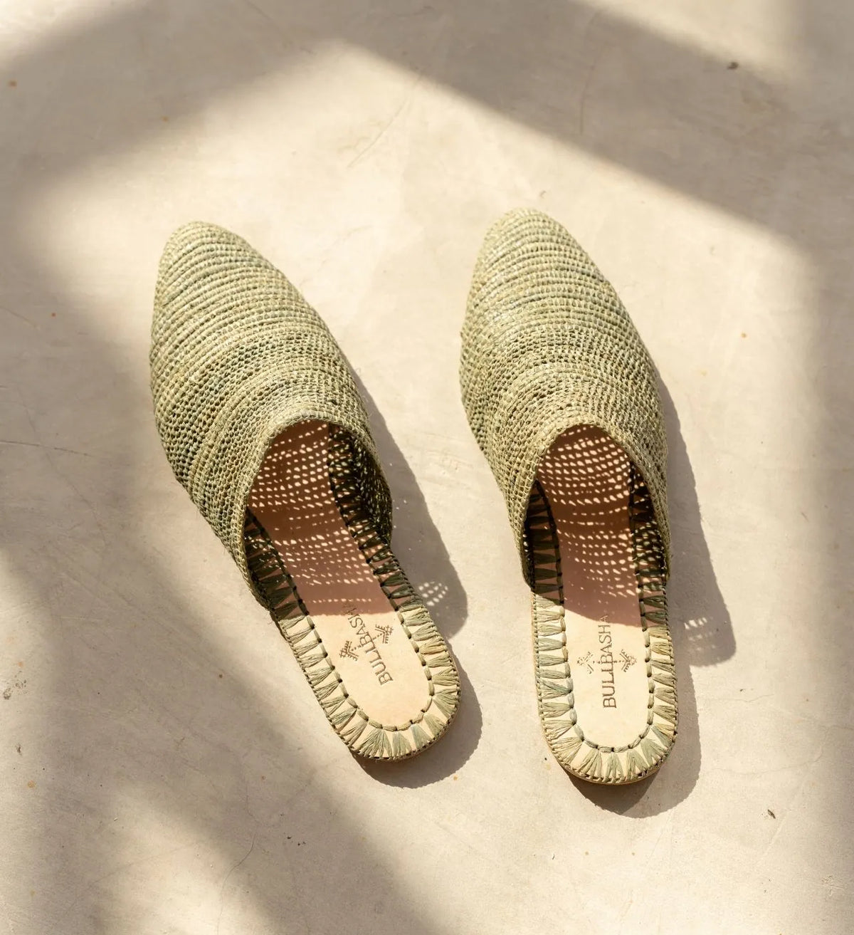 Babouche Tayri Green, sustainable, handmade sandals made from natural materials by Bulibasha