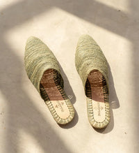 Babouche Tayri Green, sustainable, handmade sandals made from natural materials by Bulibasha