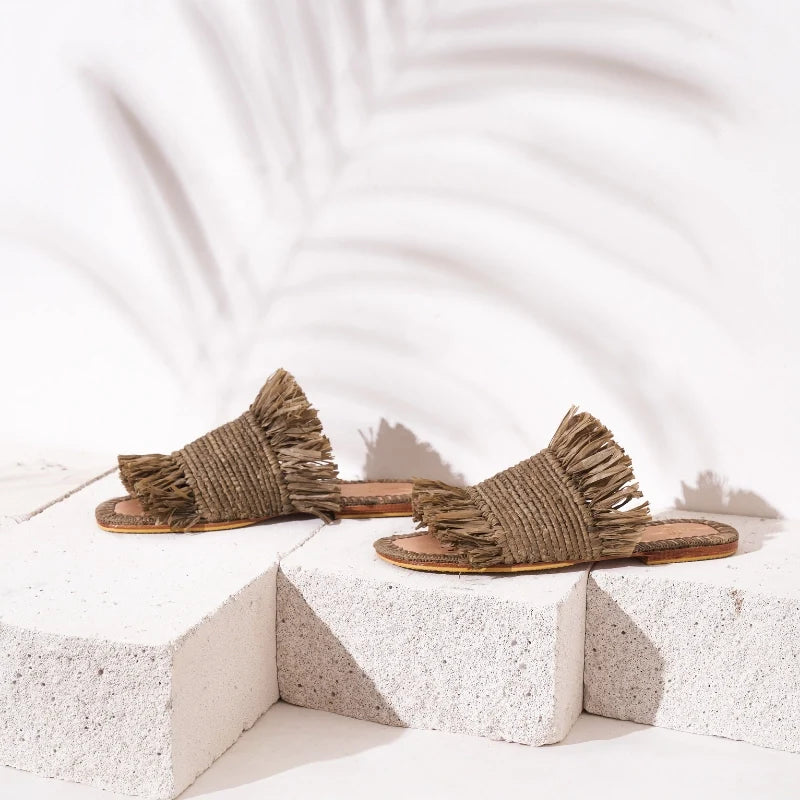Basha Gray Coco, sustainable, handmade sandals made from natural materials by Bulibasha