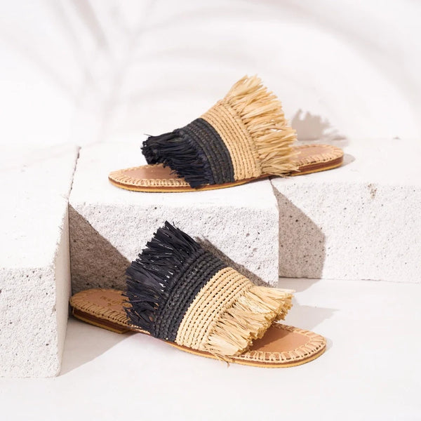 Basha Zegiga Women's Slides Natural Beige, Black